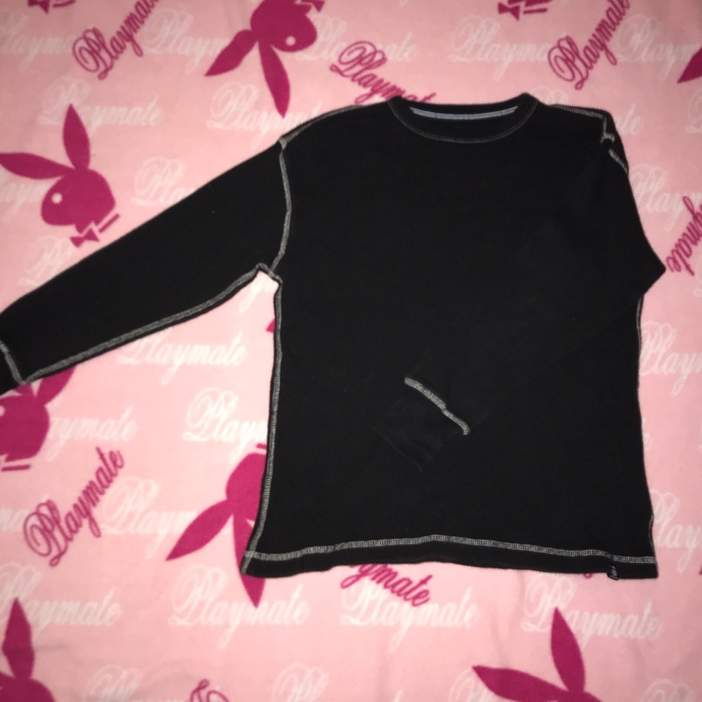 Thermal black waffle print e-boy/girl contrasted long sleeve
